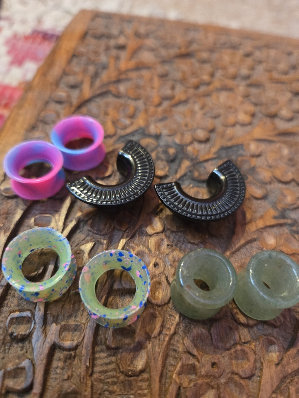 1/2 Gauge Plug Set Silicone Metal Aventurine Ear Tunnels Bundle 4 Pairs